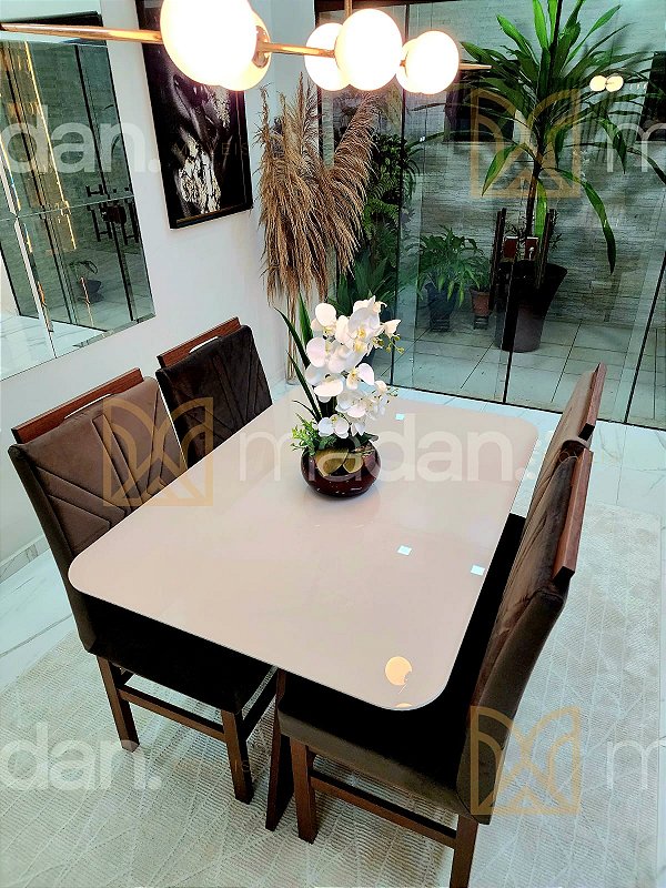 CONJUNTO DE JANTAR MARK 120X090 OFF WHITE - 4 CADEIRAS TABACO MARROM MODELO 18