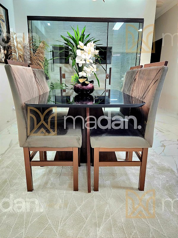 CONJUNTO DE JANTAR MARK 120X090 BLACK - 4 CADEIRAS TABACO CINZA MODELO 18