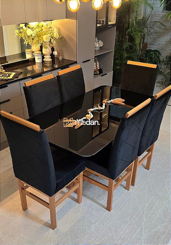 CONJUNTO DE JANTAR MARK 160X090 NOGUEIRA + 6 CADEIRAS MODELO 19
