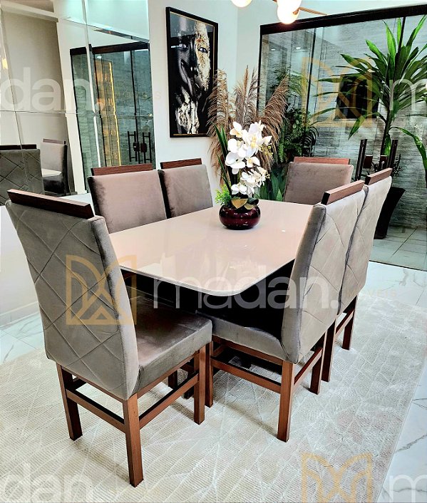 CONJUNTO DE JANTAR MARK 160X090 OFF WHITE - 6 CADEIRAS TABACO CINZA MODELO 19