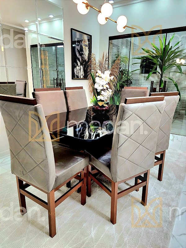 CONJUNTO DE JANTAR MARK 160X090 BLACK - 6 CADEIRAS TABACO CINZA MODELO 19