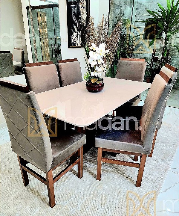 CONJUNTO DE JANTAR MARK 160X090 TABACO + 6 CADEIRAS MODELO 19