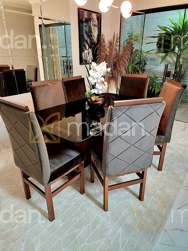 CONJUNTO DE JANTAR MARK 160X090 BLACK - 6 CADEIRAS TABACO MARROM MODELO 19