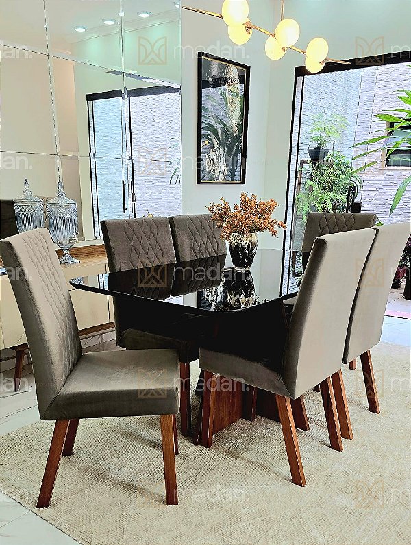 CONJUNTO DE JANTAR MARK 160X090 NOGUEIRA + 6 CADEIRAS MODELO 25