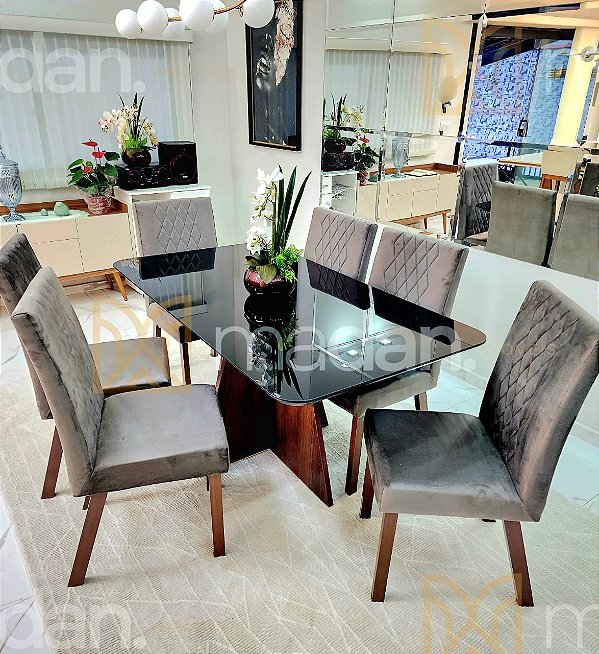 CONJUNTO DE JANTAR MARK 160X090 TABACO + 6 CADEIRAS MODELO 25