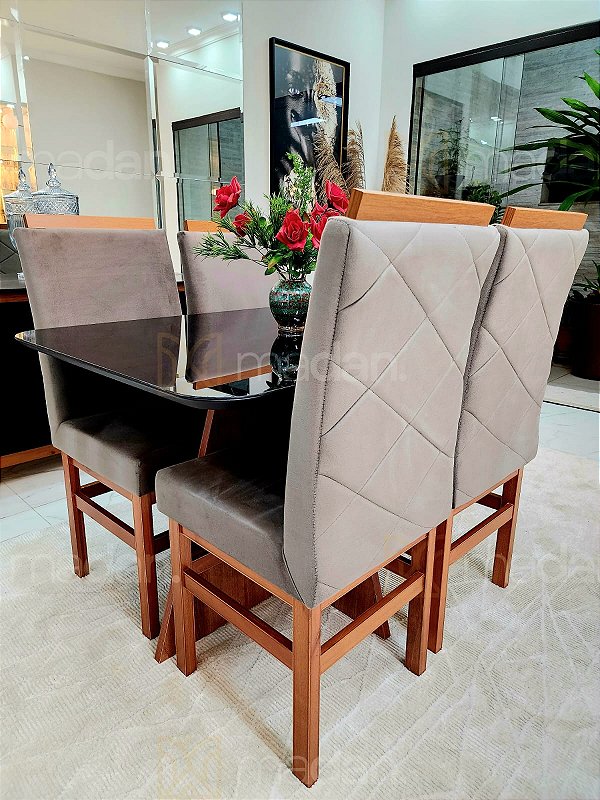 CONJUNTO DE JANTAR MARK 120X090 BLACK - 4 CADEIRAS CANELA CINZA MODELO 19