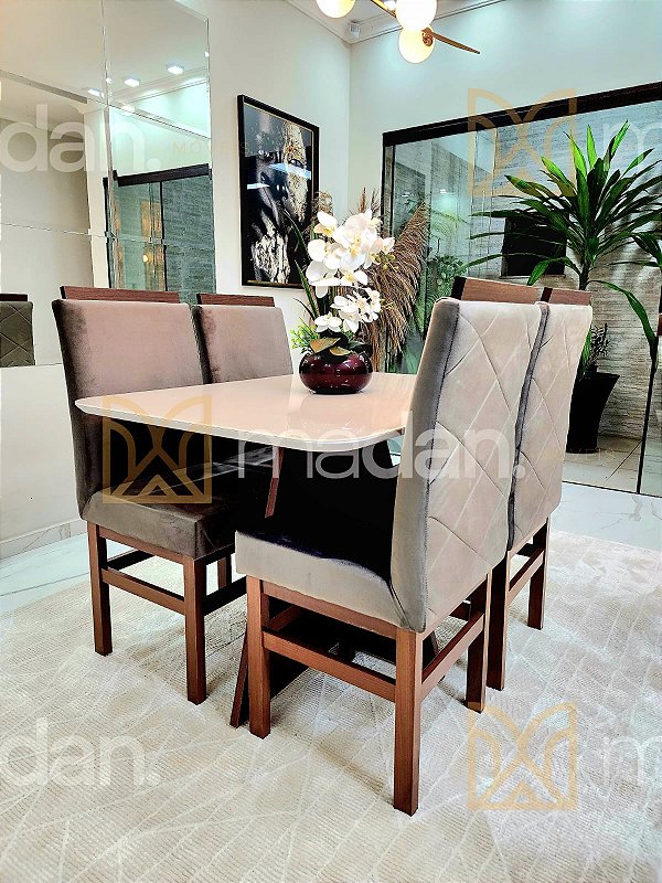 CONJUNTO DE JANTAR MARK 120X090 OFF WHITE - 4 CADEIRAS TABACO CINZA MODELO 19