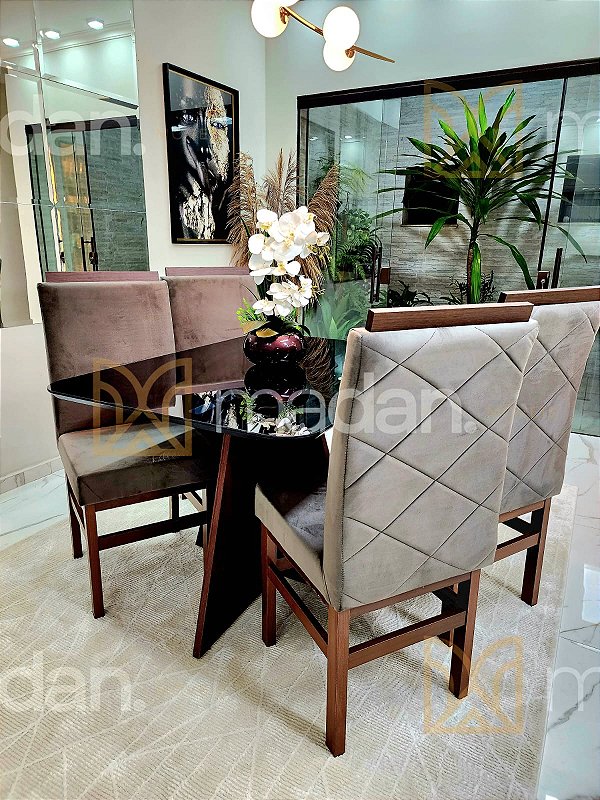 CONJUNTO DE JANTAR MARK 120X090 BLACK - 4 CADEIRAS TABACO CINZA MODELO 19