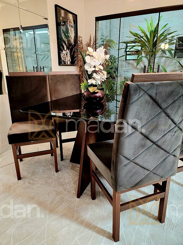 CONJUNTO DE JANTAR MARK 120X090 BLACK - 4 CADEIRAS TABACO MARROM MODELO 19