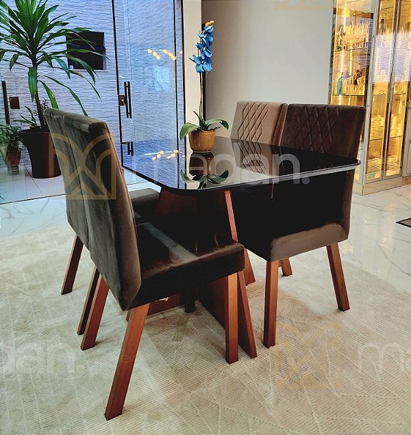 CONJUNTO DE JANTAR MARK 120X090 BLACK - 4 CADEIRAS CANELA MARROM MODELO 25