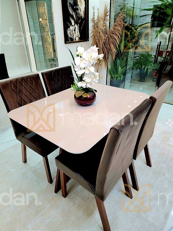 CONJUNTO DE JANTAR MARK 120X090 OFF WHITE - 4 CADEIRAS TABACO MARROM MODELO 25