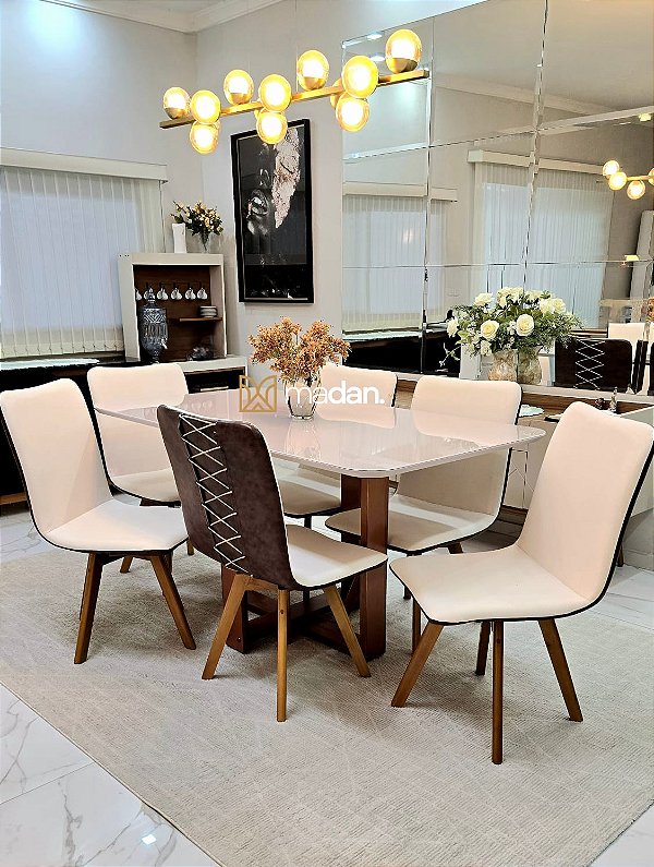 CONJUNTO DE JANTAR MARK 160X090 + 6 CADEIRAS ÉVORA GIRATÓRIA