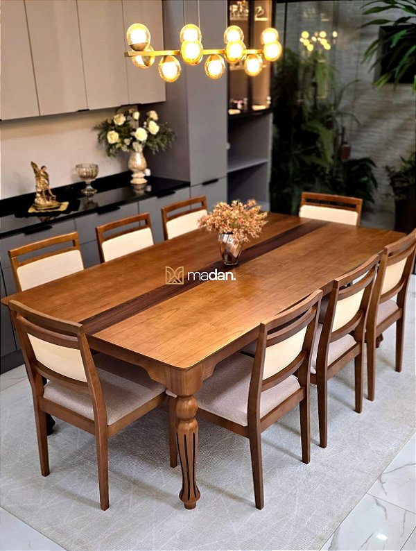CONJUNTO MESA ISADORA 220X120 + 8 CADEIRAS MARIE