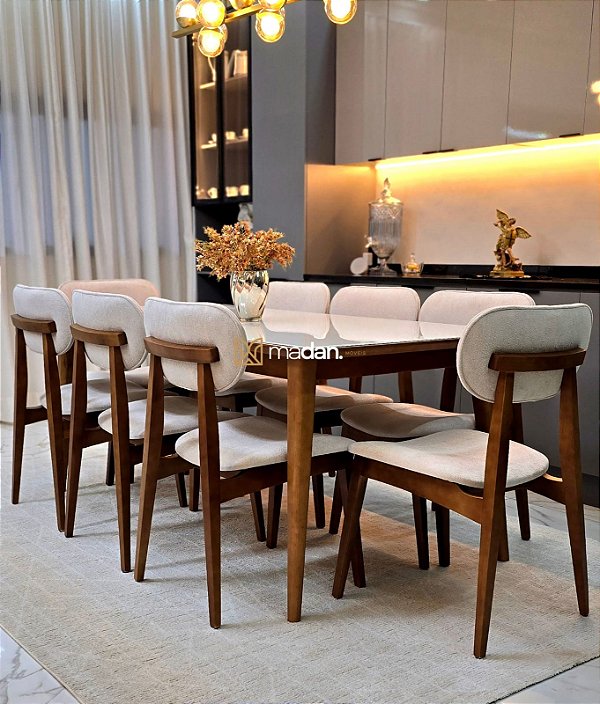 CONJUNTO MESA ELISA 180X090 + 8 CADEIRAS BETINA