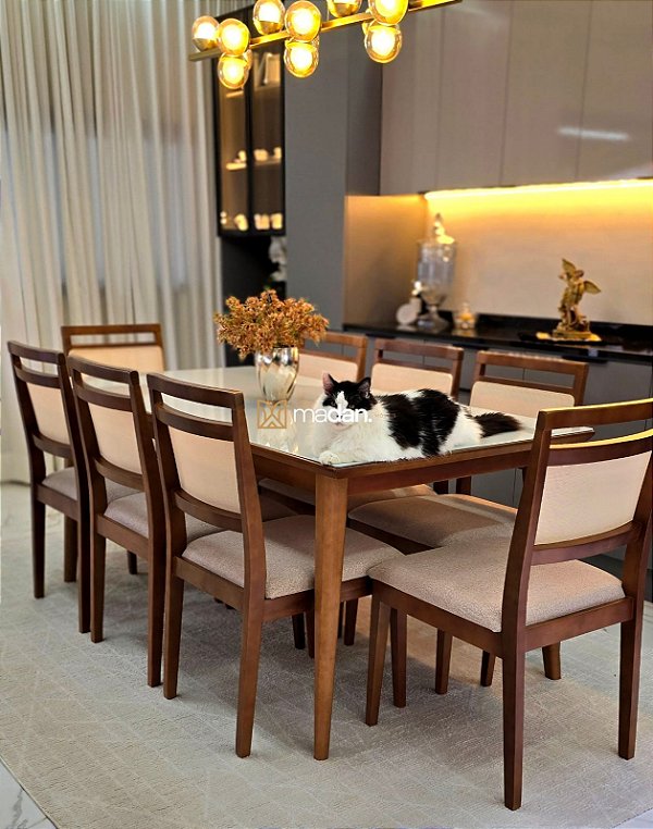 CONJUNTO MESA ELISA 180X090 + 8 CADEIRAS MARIE