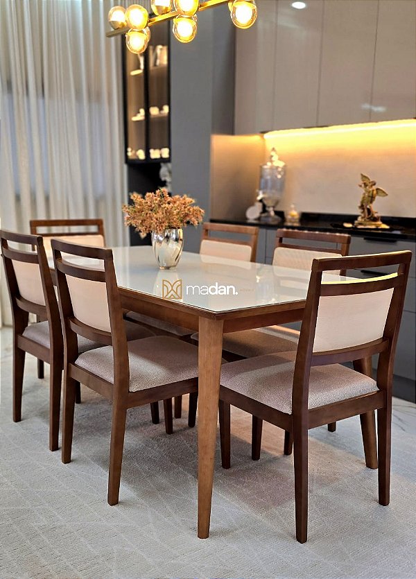 CONJUNTO MESA ELISA 180X090 + 6 CADEIRAS MARIE