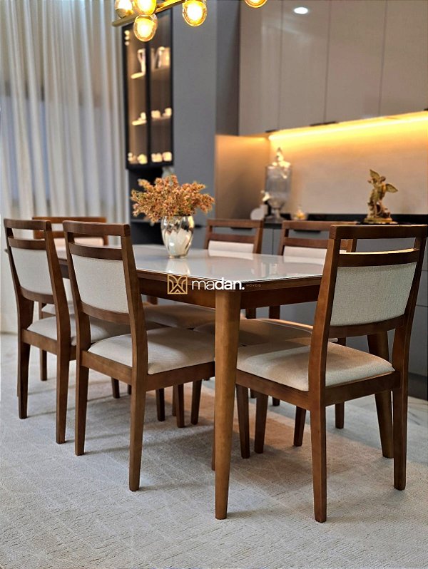 CONJUNTO MESA ELISA 180X090 + 6 CADEIRAS LIZ