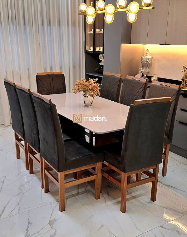 CONJUNTO MESA MARK 180X090 + 8 CADEIRAS MARK MODELO 18 MARROM