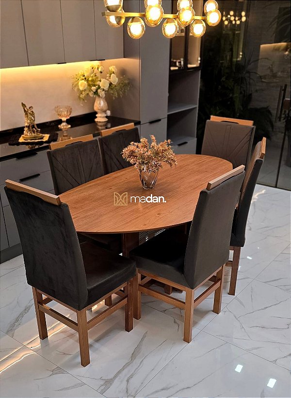 CONJUNTO MESA ORGANICA 180X100 + 6 CADEIRAS MARK MODELO 18 MARROM
