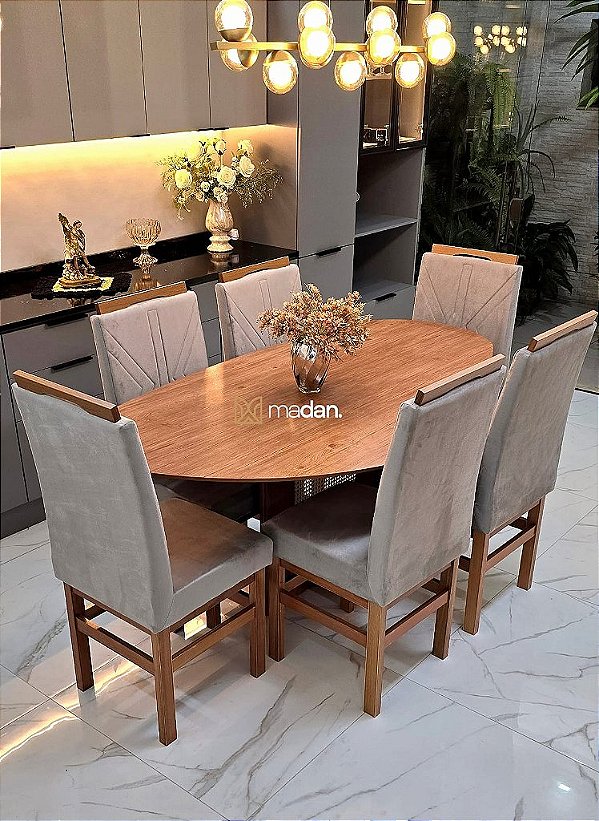 CONJUNTO MESA ORGANICA 180X100 + 6 CADEIRAS MODELO 18