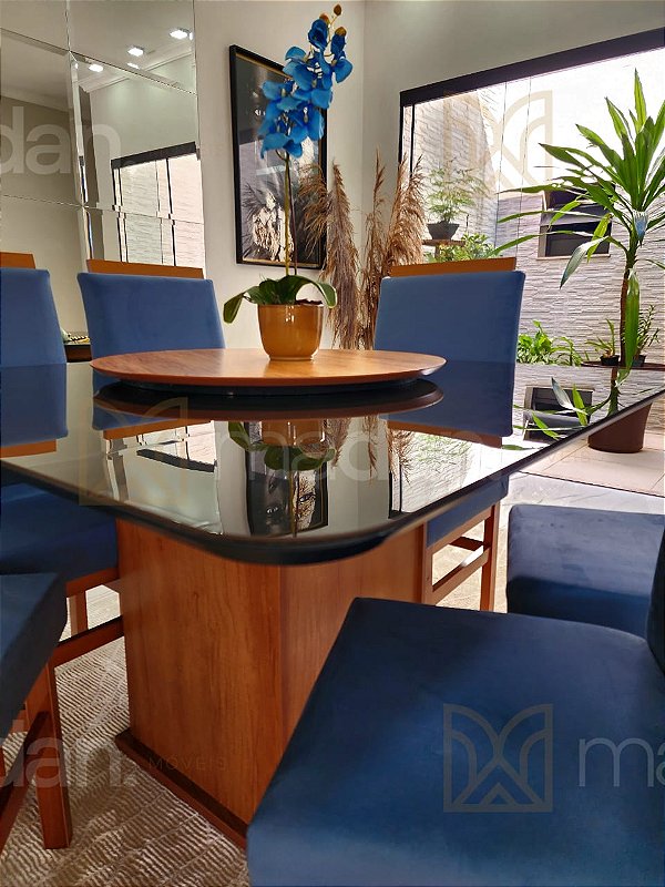 MESA MARK AVULSA 130x130 CANELA VIDRO PRETO