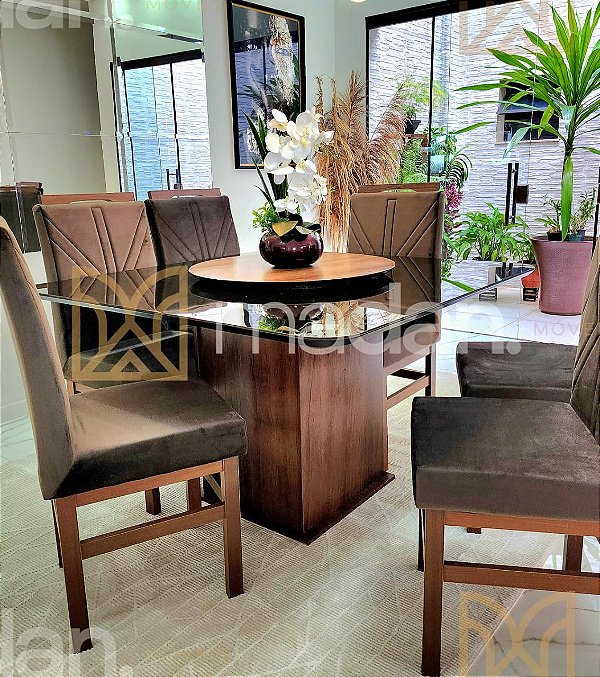 MESA MARK AVULSA 130x130 TABACO VIDRO PRETO