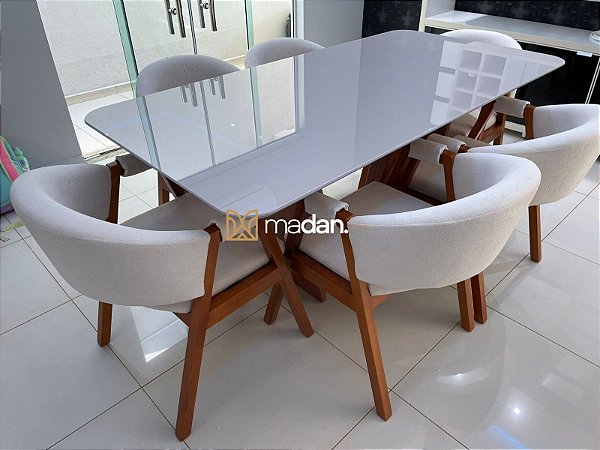 CONJUNTO MESA MARK 180X090 + 6 CADEIRAS POLTRONA AGATHA