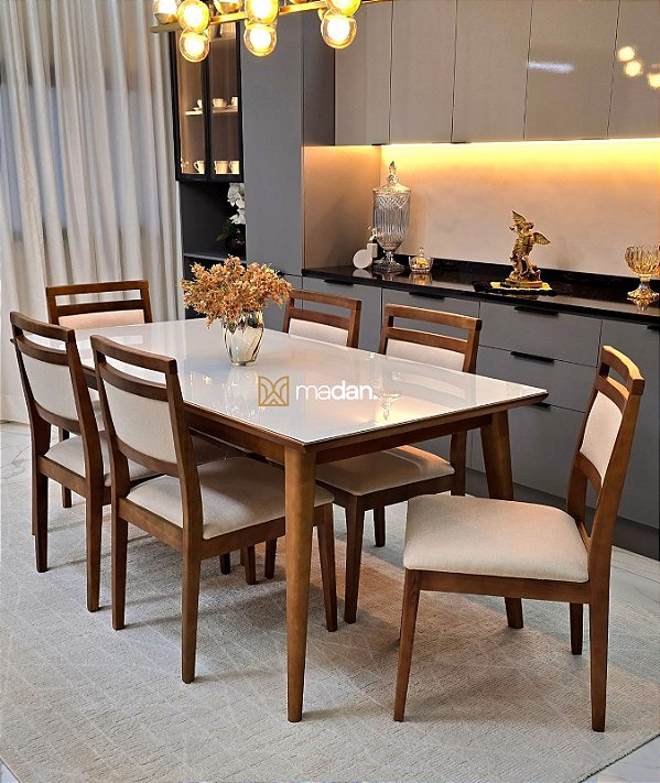 CONJUNTO MESA ELISA 180X090 + 8 CADEIRAS LIZ