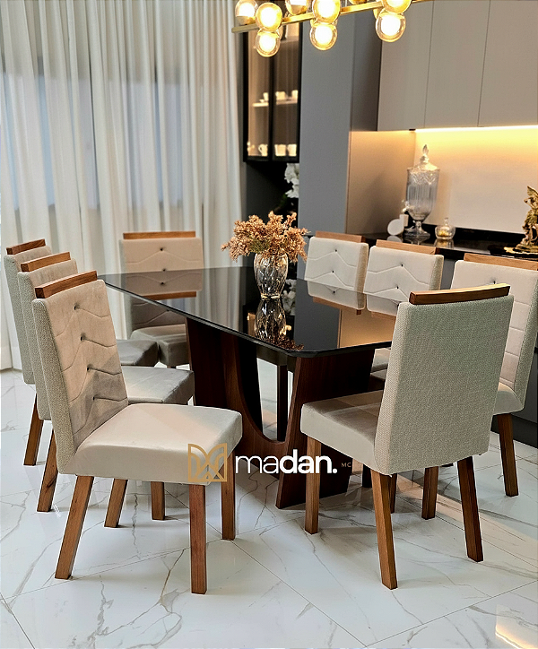 CONJUNTO MESA MARK 180X090 BLACK + 8 CADEIRAS SIGMA