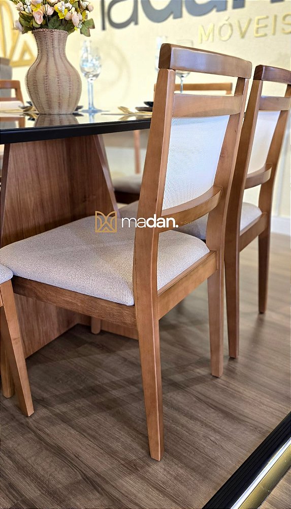 Conjunto Mesa Retangular Mark 160x090 + 6 cadeiras Marie