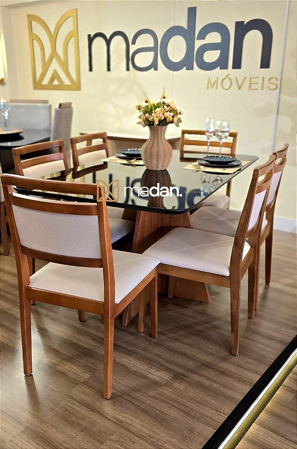 Conjunto Mesa Retangular Mark 160x090 + 6 cadeiras Liz