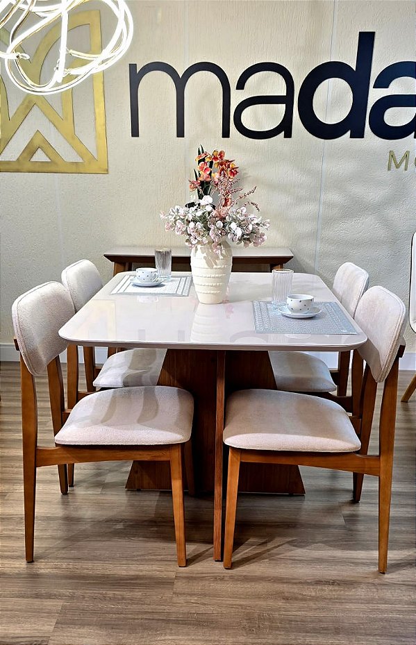 Conjunto Mesa Retangular Mark 120x090 + 4 cadeiras Betina