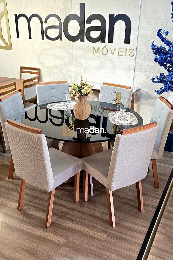 Mesa Mark Redonda 1,30m + 6 cadeiras Sigma