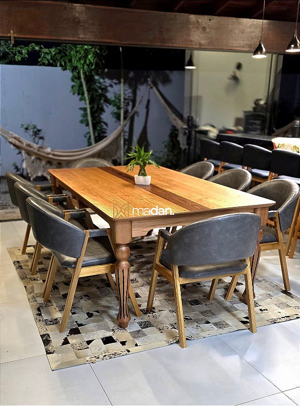 Conjunto Mesa Isadora 220x120 + 8 Cadeiras Agatha | Tecido Courissimo Cinza