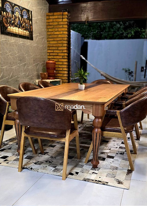 Conjunto Mesa Isadora 220x120 + 8 Cadeiras Agatha | Tecido Courissimo