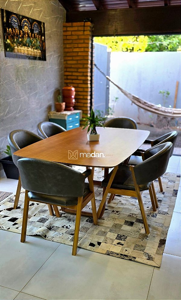 Conjunto de Jantar Sofia 180x110 + 6 Cadeiras Agatha | Tecido Courissimo Cinza