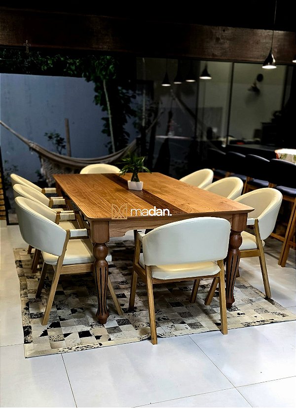 CONJUNTO MESA ISADORA 220X120 + 8 CADEIRAS AGATHA