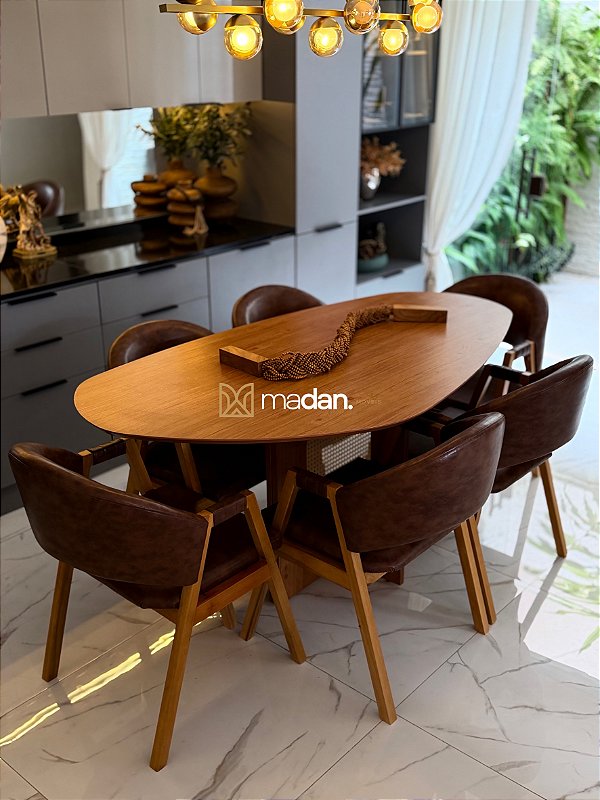 CONJUNTO MESA ORGÂNICA 180X100 + 6 CADEIRAS AGATHA