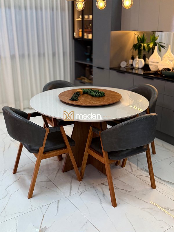CONJUNTO MESA REDONDA MARK 130m + 4 CADEIRAS AGATHA