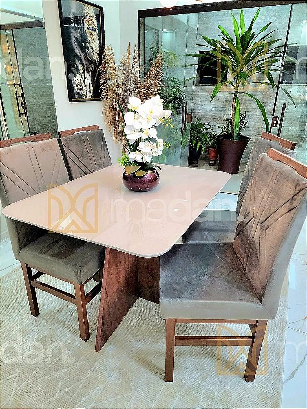 CONJUNTO MARK 120X090 TABACO + 4 CADEIRAS MARK MODELO 18