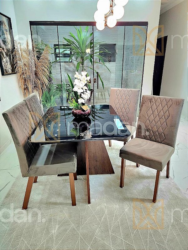 CONJUNTO MARK 120X090 TABACO + 4 CADEIRAS MARK MODELO 25