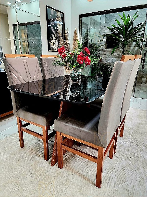 CONJUNTO MARK 120X090 NOGUEIRA + 4 CADEIRAS MARK MODELO 18