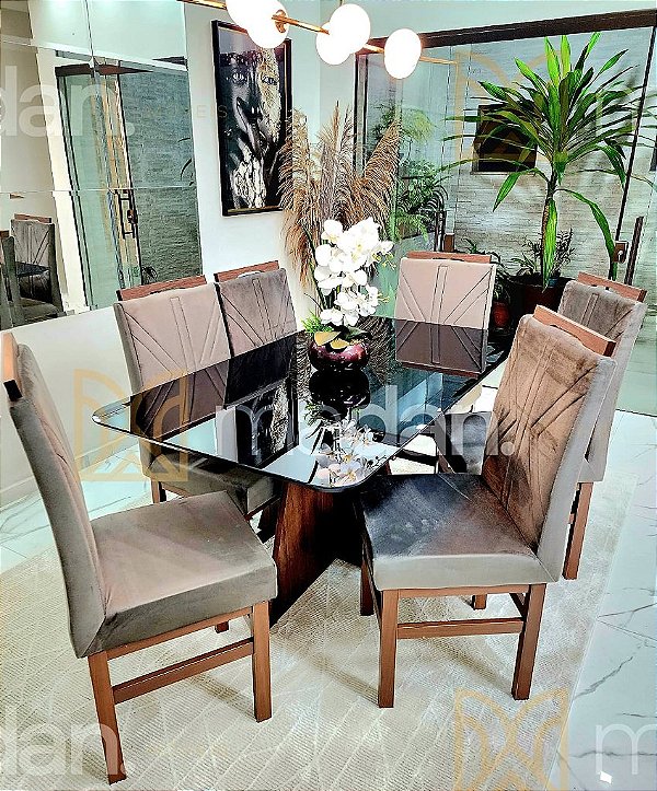 CONJUNTO DE JANTAR MARK 160X090 TABACO + 6 CADEIRAS MODELO 18