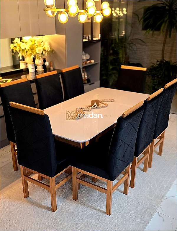 CONJUNTO MESA MARK 180X090 + 8 CADEIRAS MARK MODELO 19