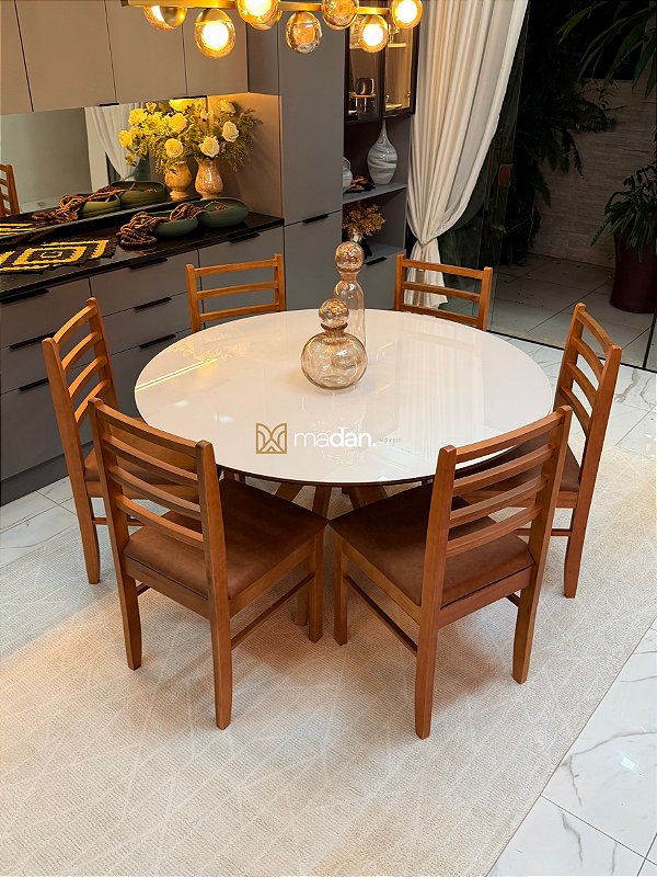 CONJUNTO MESA REDONDA CECÍLIA 135M + 6 CADEIRAS BEATRIZ