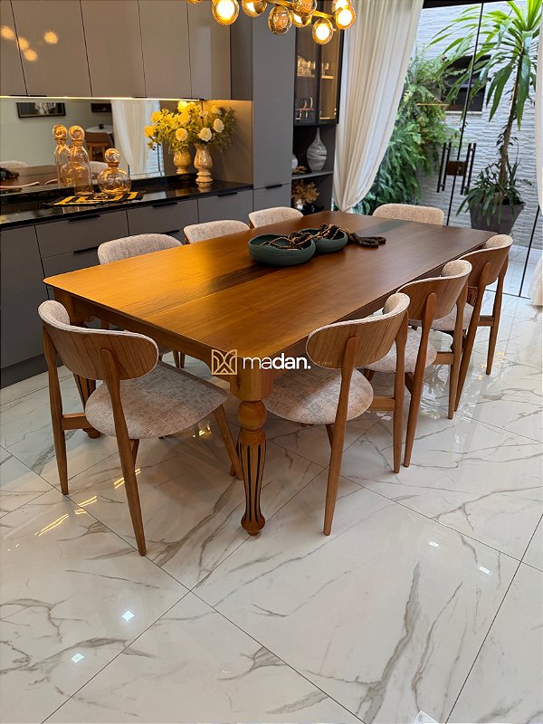 CONJUNTO MESA ISADORA 220X120 + 8 CADEIRAS ANNE