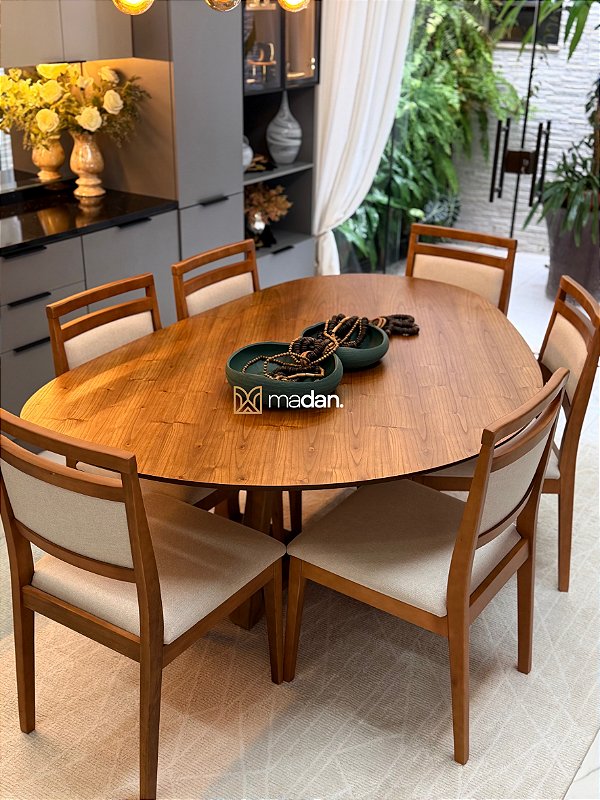 CONJUNTO MESA THALIA 180X120 + 6 CADEIRAS LIZ