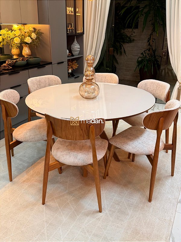 CONJUNTO MESA REDONDA CECÍLIA 135M + 6 CADEIRAS ANNE