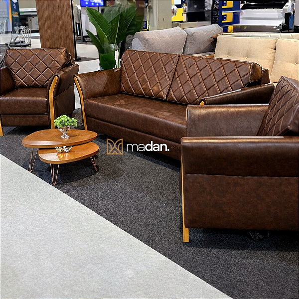 SOFÁ MALIBU 2,50M MARROM + POLTRONAS