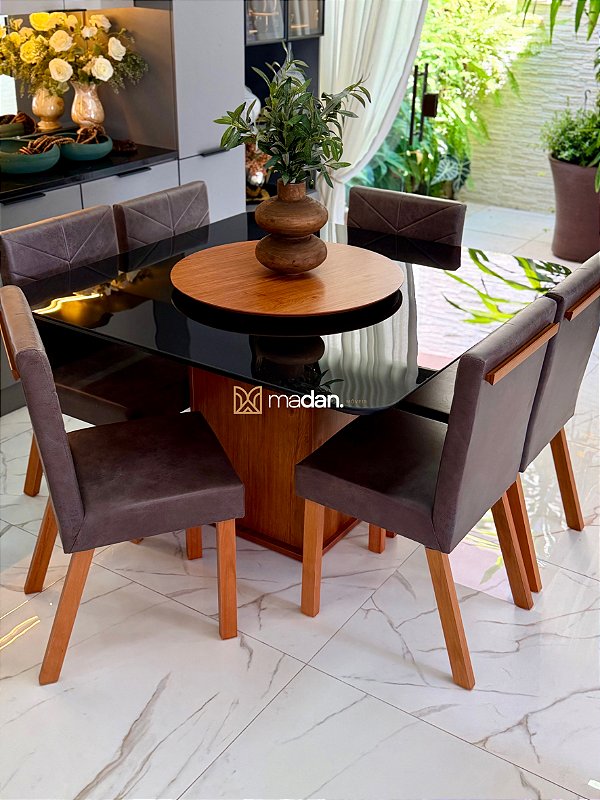 CONJUNTO MESA MARK 130X130 + 6 CADEIRAS MARK MODELO 32 + PRATO GIRATÓRIO